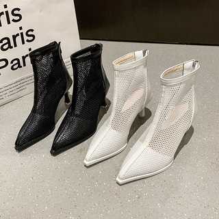 💗Bốt Nữ Giày cao gót 💗Boot nữ  cổ thấp Mũi Nhọn Giày Bốt Cao Gót Phối Lưới Thời Trang Sành Điệu Cho Nữ