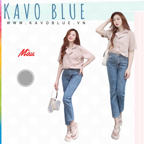 Quần Jeans Nữ Ống Đứng Co Giãn Hàn Quốc KAVO BLUE Lưng Cao Ống Suông Ghi Đá D61