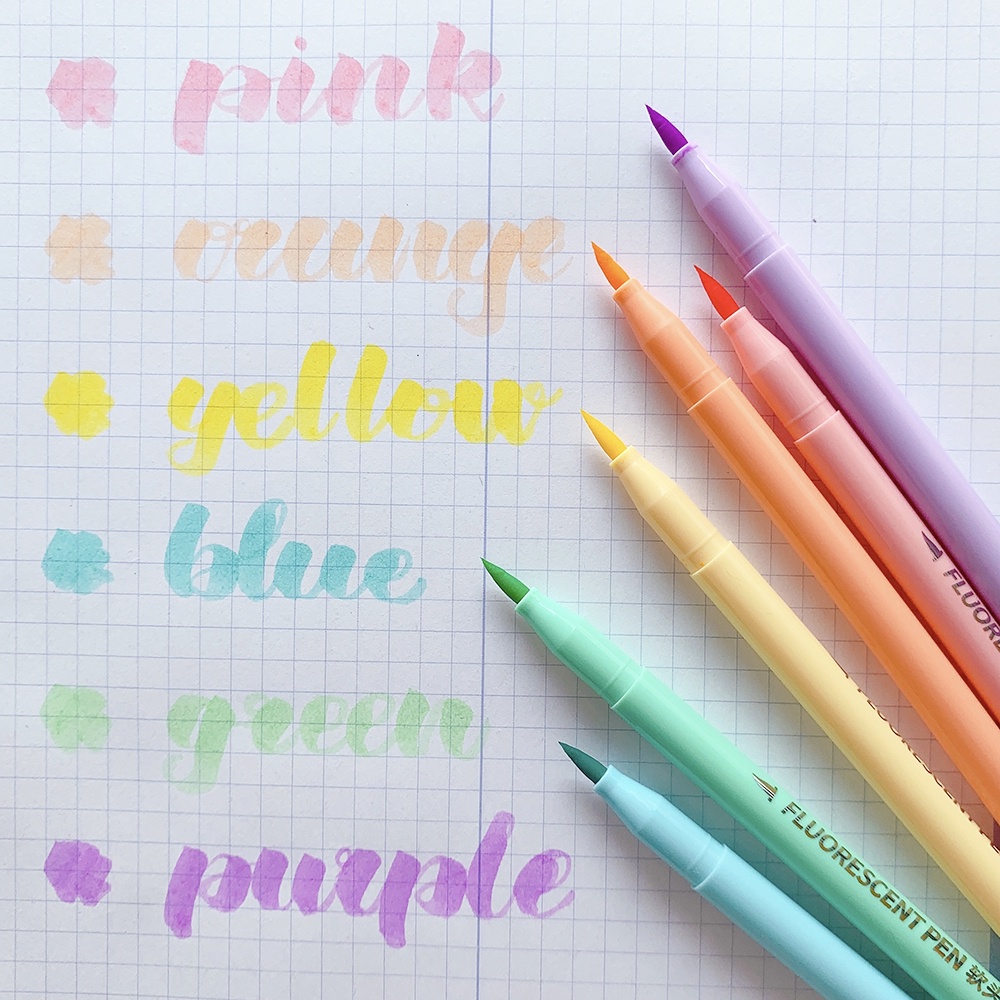 Hình ảnh Bút brush bộ 6 màu WINZIGE bút calligraphy bút highlight pastel soft brush sign pen đồ dùng học tập dễ thương giá rẻ #7