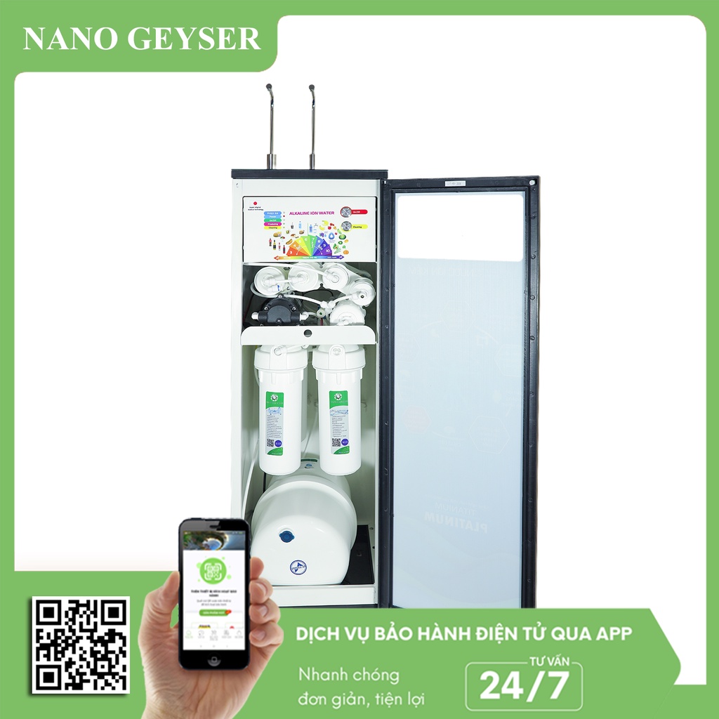 Máy lọc nước Ion Kiềm Nano Geyser I8 - Hàng chính hãng bảo hành điện tử 5 năm, 8 cấp lọc, 4 chế độ nước Ion Kiềm và RO