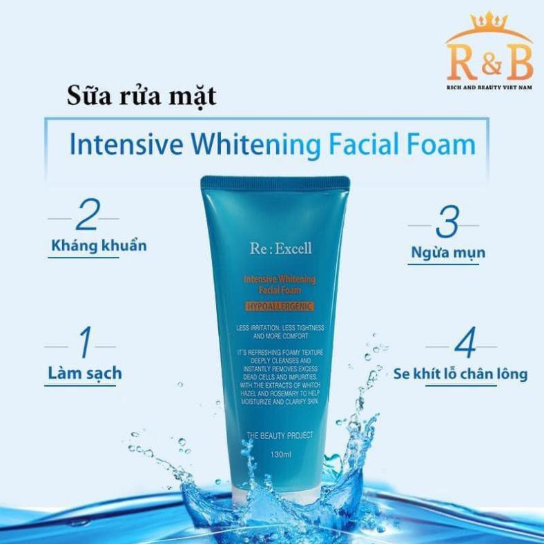 Sữa rửa mặt trắng da  Re:Excell Intensive Whitening Facial Foam - Sữa rửa mặt cho da dầu, làm sạch sâu,cấp ẩm - 130ml