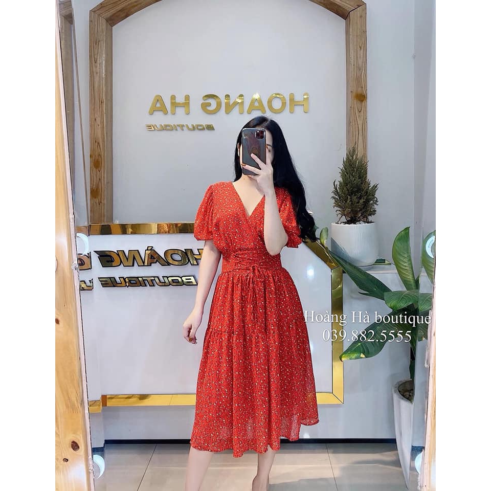 Váy hoa cổ V đan dây