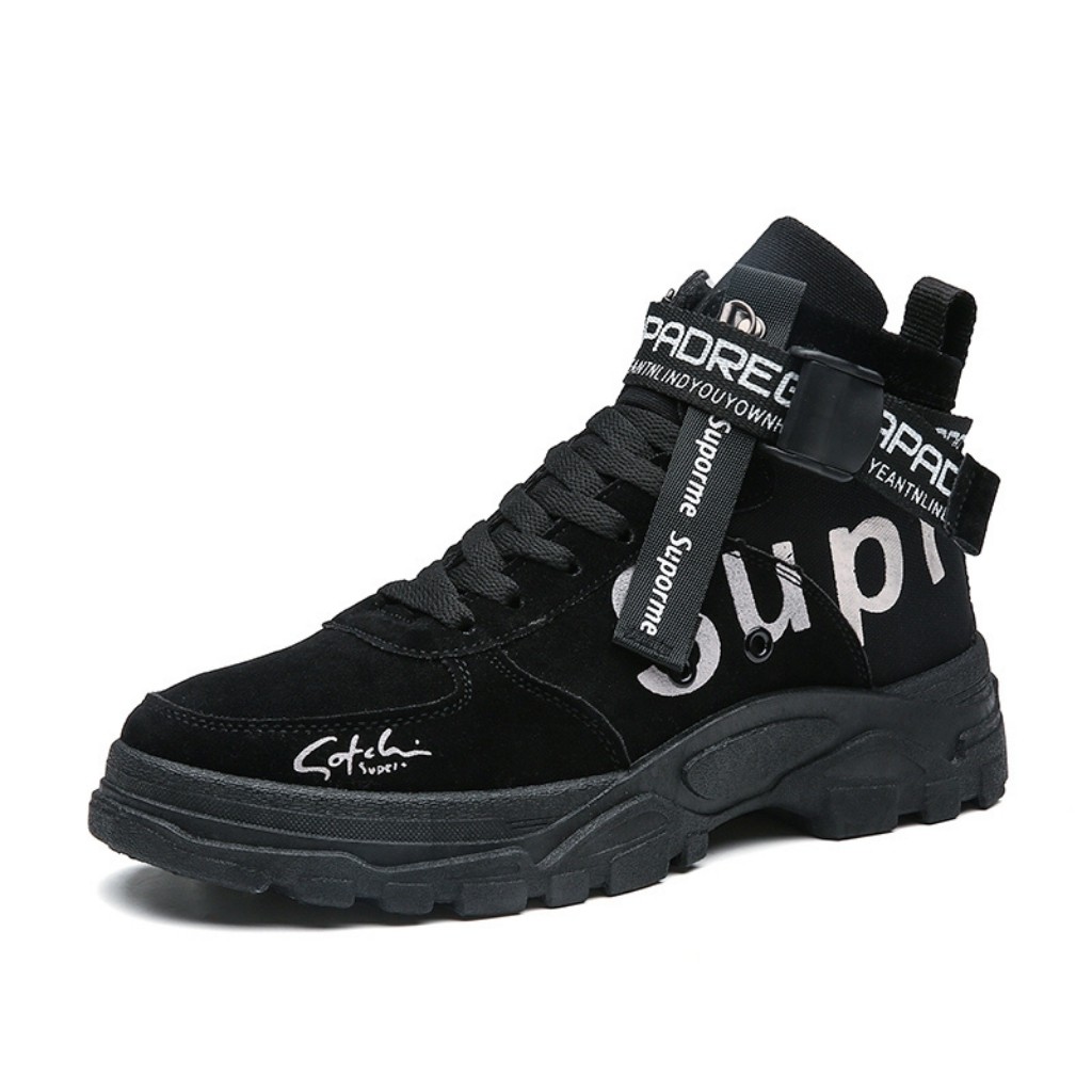 Giày nam cao cổ SUP kiểu dáng mạnh mẽ cá tính phong cách bụi bặm có đai điểm nhấn nổi bật