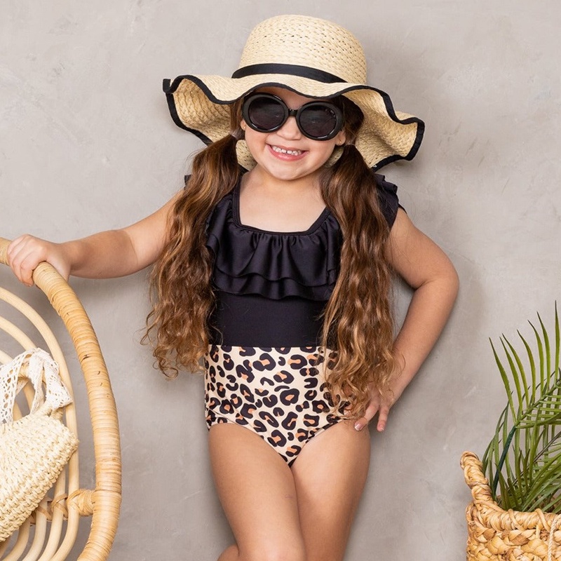 Bộ Đồ Bơi Một Mảnh Hở Lưng Họa Tiết Da Báo Thời Trang Mùa Hè Cho Bé Gái 1-5 Tuổi