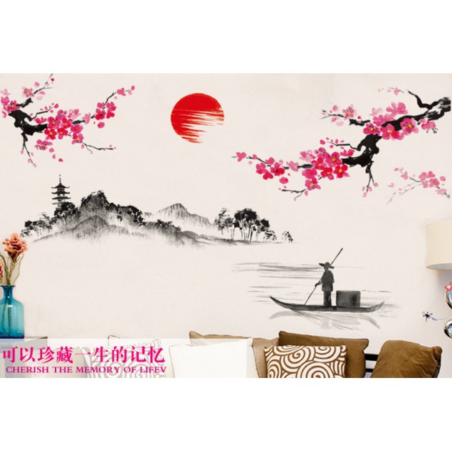 [HÀNG HOT] Decal dán tường HOA ĐẦO THƯ PHÁP 02 - Tranh dán tết Đào thư pháp 02
