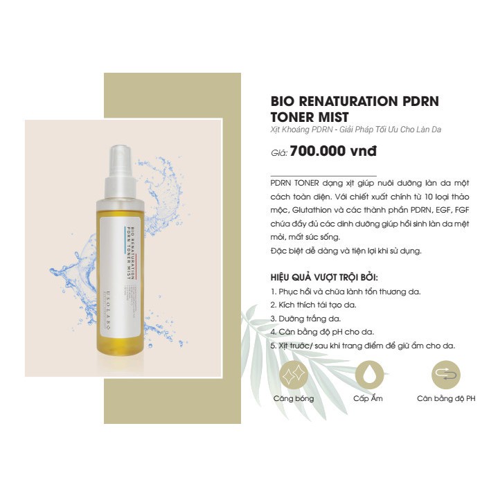 Xịt khoáng và toner 2in1 trắng da, phục hồi Bio Renaturation PDRN toner mist Usolab | BigBuy360 - bigbuy360.vn
