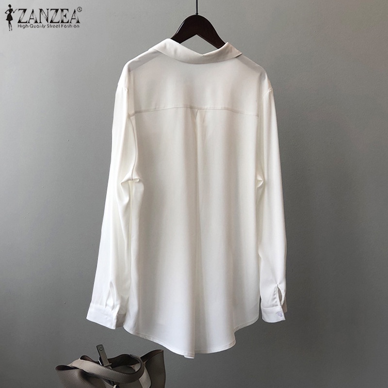 Áo sơ mi nữ ZANZEA dài tay cổ Bẻ dáng dài rộng thời trang Hàn