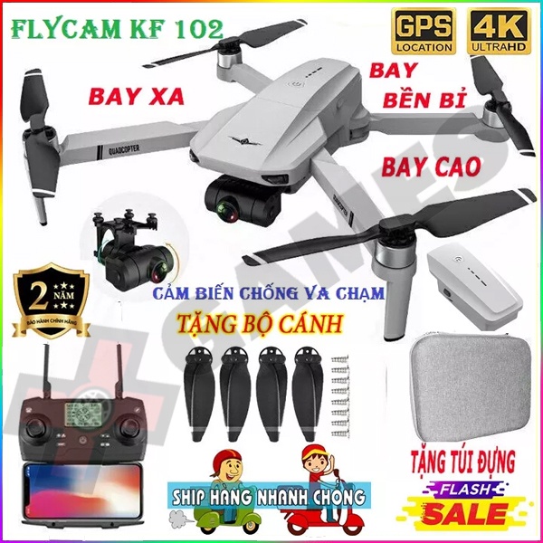 𝑻𝒂̣̆𝒏𝒈 1 𝑩𝒐̣̂ 𝑪𝒂́𝒏𝒉 Flycam KF102 Drone Thế Hệ 2023, Camera Chống Rung, 5G Wifi 4K HD, Tích Hợp G.P.S, Mô tơ Không Chổi