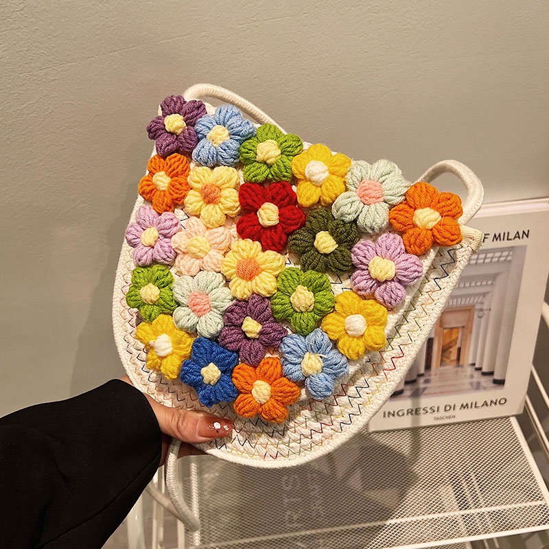 Túi Đeo Chéo Vai Đan Cói Đính Hoa Nhỏ Dễ Thương Thời Trang Mùa Hè Dành Cho Bạn Nữ 2022