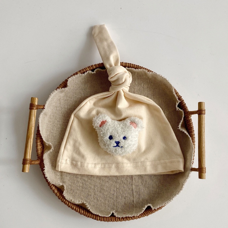 Mũ Beanie Cotton Mềm Mại Thắt Nút Hình Gấu Dễ Thương Cho Bé Sơ Sinh