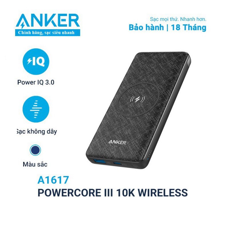 Sạc dự phòng không dây ANKER, Pin dự phòng Anker PowerCore III 10000mAh - A1617  - smartphone chất