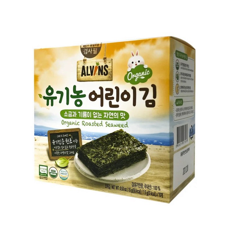 Rong biển ăn liền tách muối hữu cơ ALVINS Hàn Quốc cho bé ăn dặm, cuộn cơm, rắc cơm [ RBTM ] [mẫu mới]