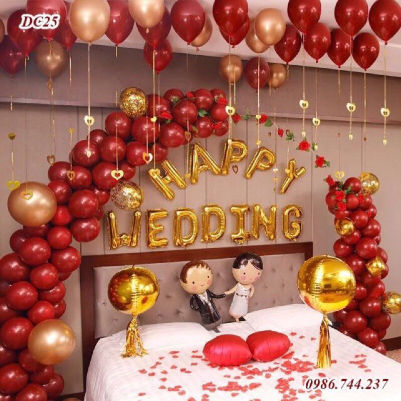 Set Bóng Trang Trí Phòng Cưới, Tân Hôn, Happy Wedding, Đám Cưới