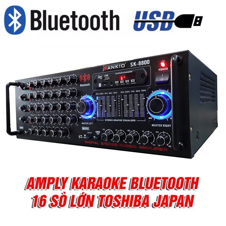 Ampli Bluetooth cao cấp 16 sò SANKIO SK-8800 tích hợp Equalizer - Hàng chính hãng