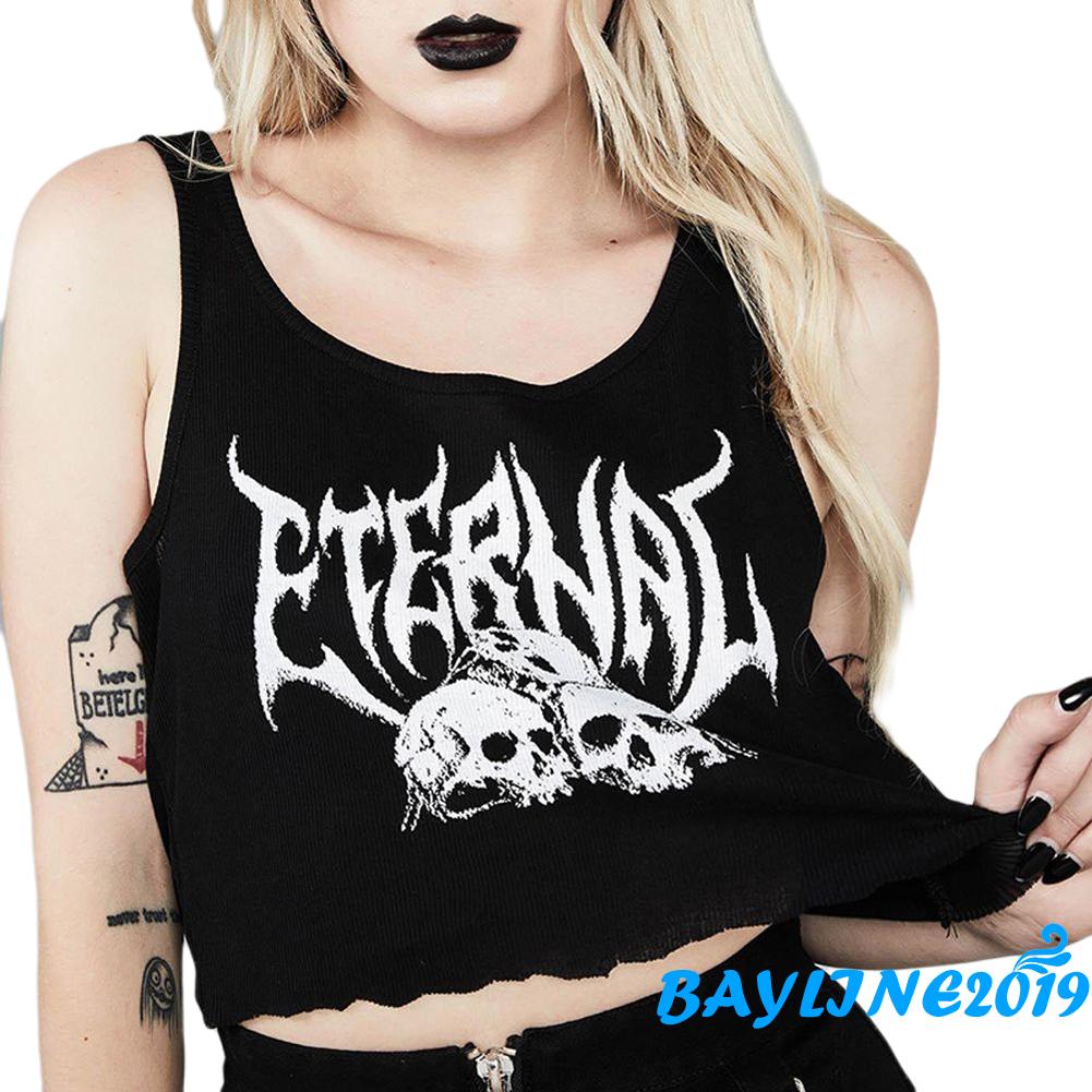 Áo Lửng Sát Nách In Họa Tiết Đầu Lâu Cá Tính Dành Cho Nữ