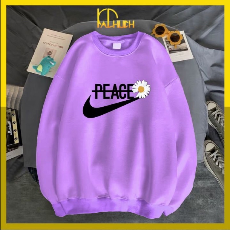 Áo sweater in PEACE hoa cúc, thích hợp cả nam nữ, vải nỉ mềm mịn hàng may kỹ