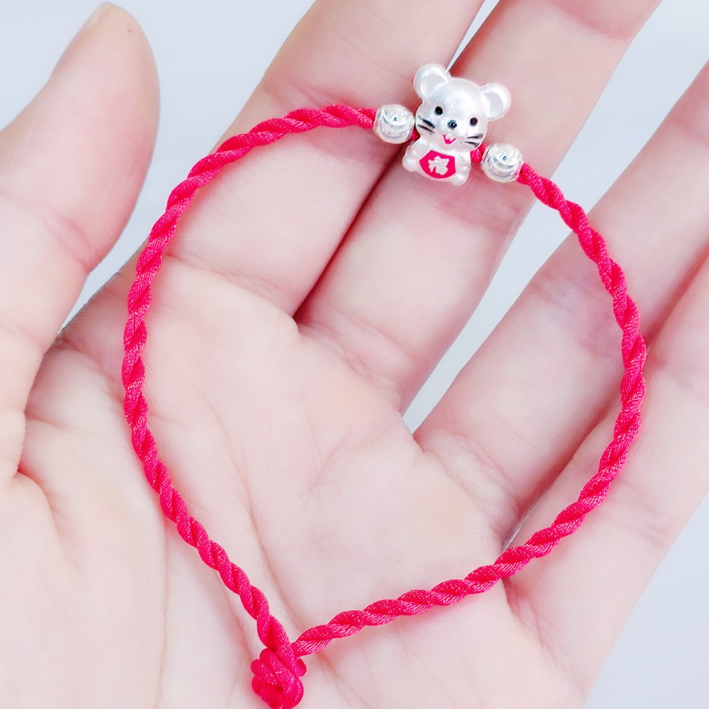 Vòng chỉ đỏ mix charm chuột bạc ta Van Jewelry V10325