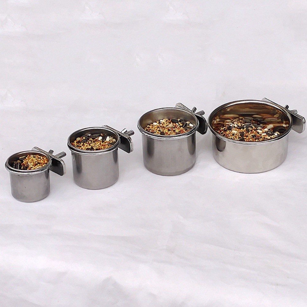 Tô Đựng Thức Ăn/Nước Uống Bằng Thép Không Gỉ Treo Lồng Chim Vẹt Tiện Dụng