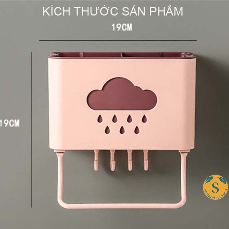 Ống Đựng Đũa Thìa Treo Tường Hình Đám Mây + Kèm Móc Treo Khăn Dụng Cụ Bếp Tiện Lợi