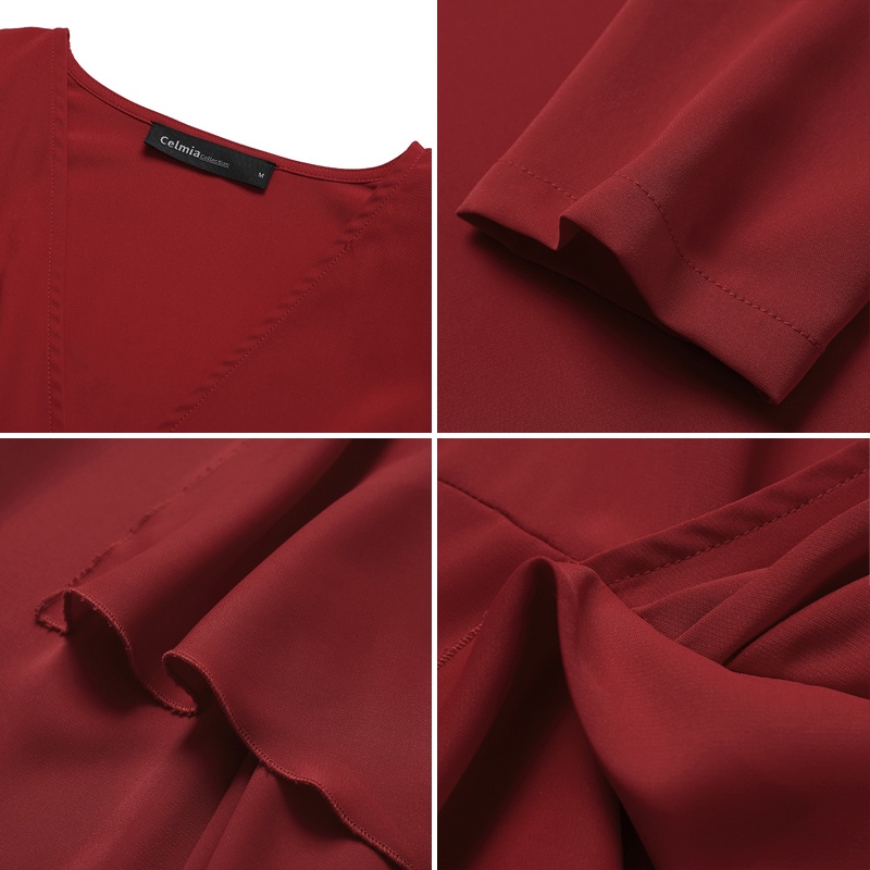 Đầm dài Celmia cổ chữ V dài tay thanh lịch cho nữ