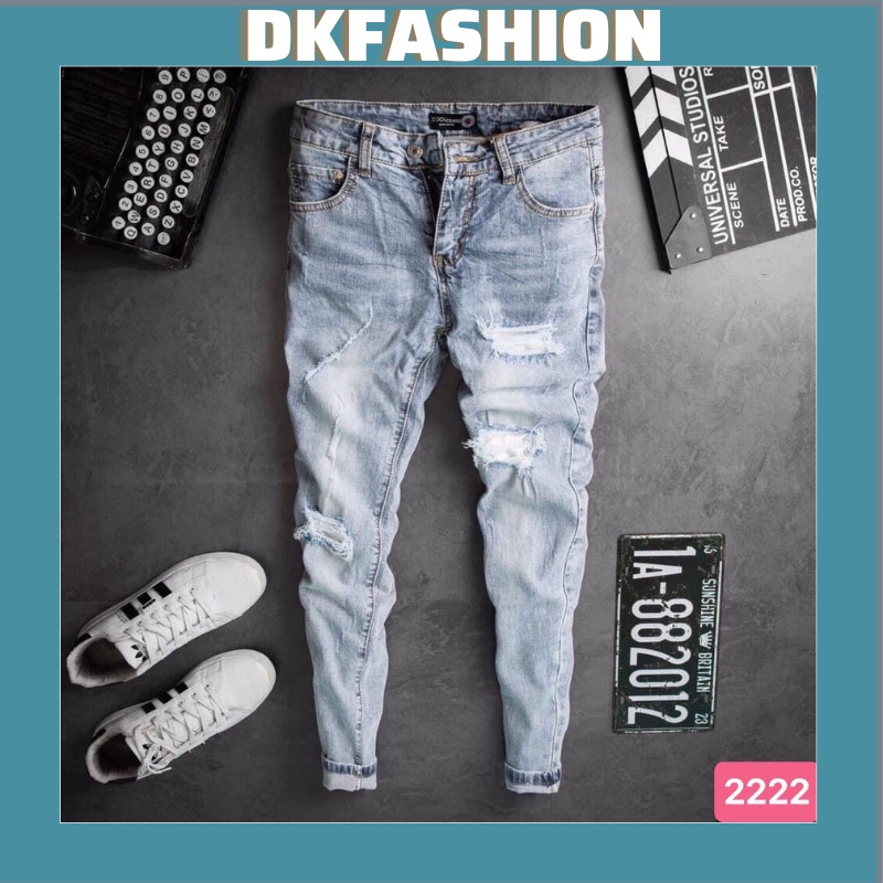 Quần jean nam rách,quần bò nam rách gối vải co dãn nhiều mẫu mới hot nhất 2021