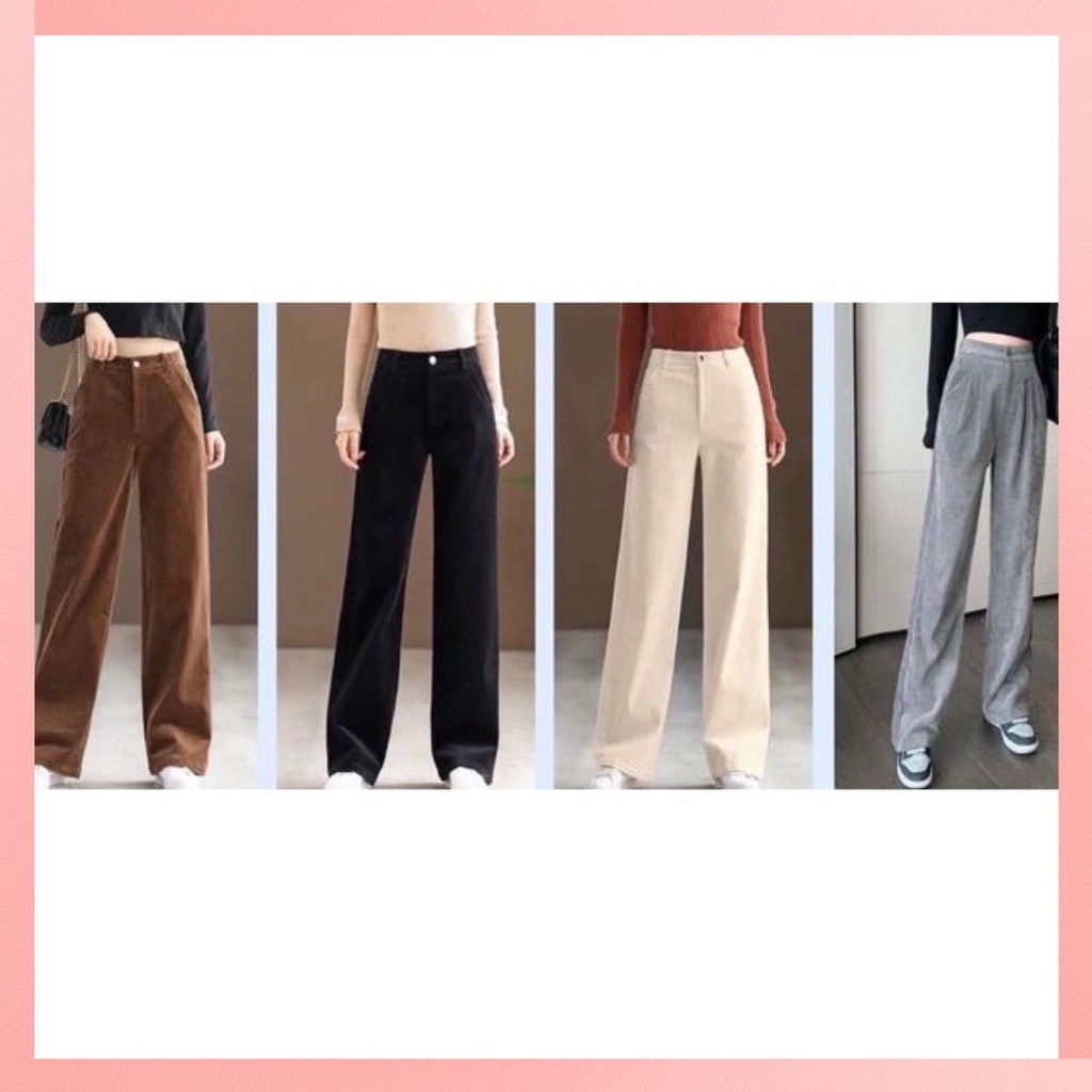 Quần Ống Rộng Nữ Nhung Tăm Culottes Hàn Quốc Ulzzang Kiểu quần nhung cạp cao nữ ống rộng dáng dài cạp Khóa thời trang