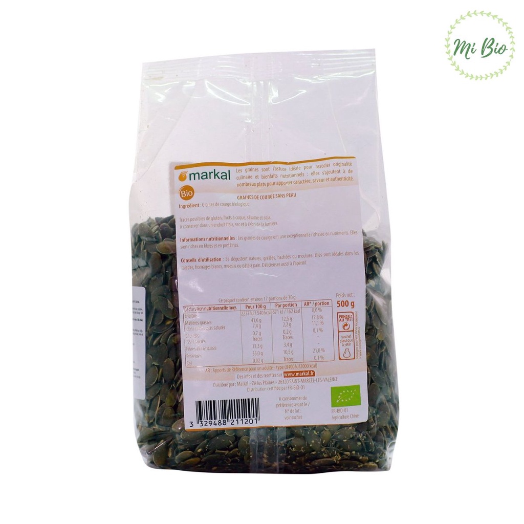 Hạt bí hữu cơ đã bóc vỏ 500g - Markal