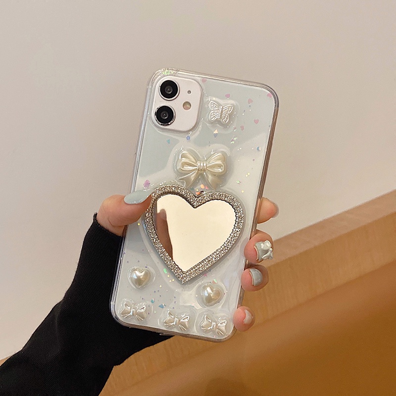 Ốp điện thoại TPU mềm mặt gương chống bám vân tay họa tiết bướm 3D phối nơ cho IPhone 13 12 11 Pro Max 7Plus | BigBuy360 - bigbuy360.vn