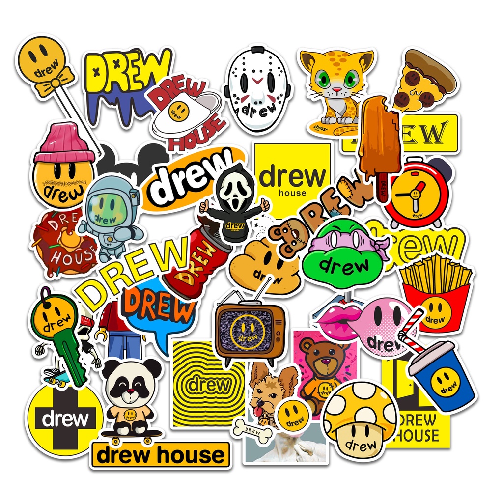 Sticker hình dán cao cấp chủ đề Drewhouse dán mũ bảo hiểm, dán Laptop, ván trượt,...