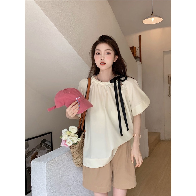 Áo Kiểu Tay Ngắn Phối Dây Cột Thời Trang Trẻ Trung