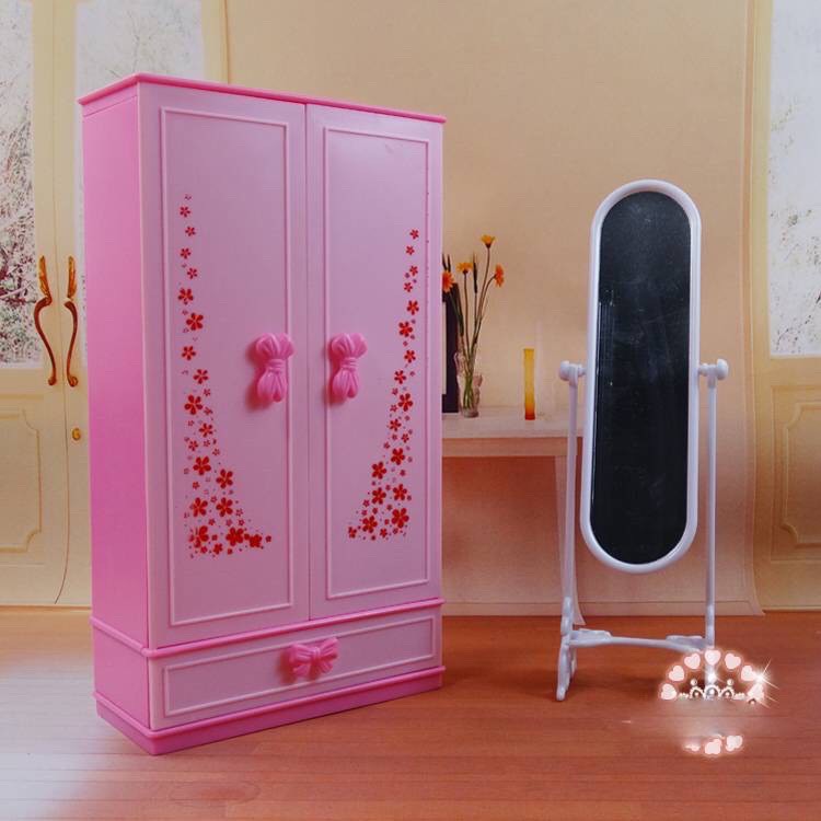 Tủ quần áo thay đồ búp bê màu hồng, nội thất cho búp bê Barbie,búp bê Xinyi,búp bê Licca