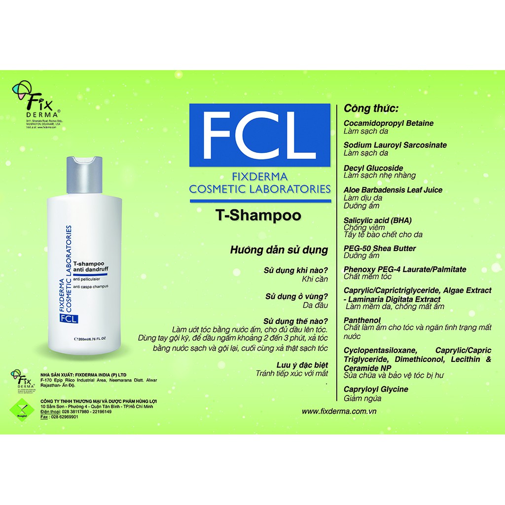 Dầu gội  sạch gàu, hết ngứa và bong tróc da ​Fixderma FCL T-Shampoo – 200ml