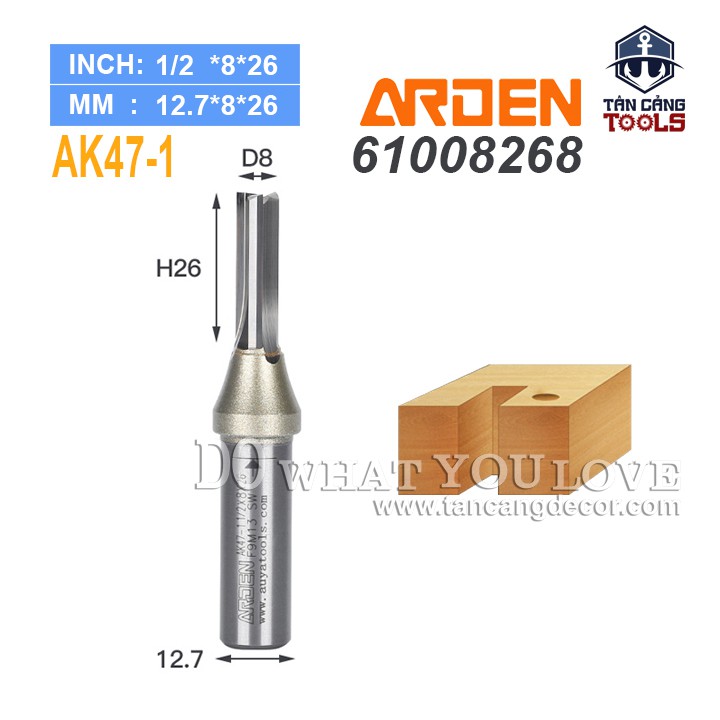 Mũi Router CNC AK47-1 Arden 8 x 26 mm Cốt 12.7 mm ( Chuyên Ván Công Nghiệp )