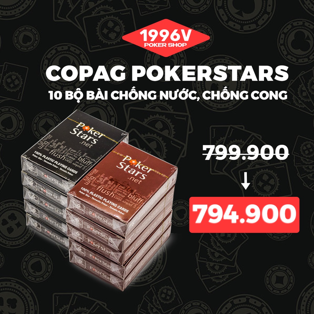 Combo 10 bộ bài tây nhựa Poker Size, bài poker plastic card Poker Star số to Jumbo chống nước - 1996V Poker Shop