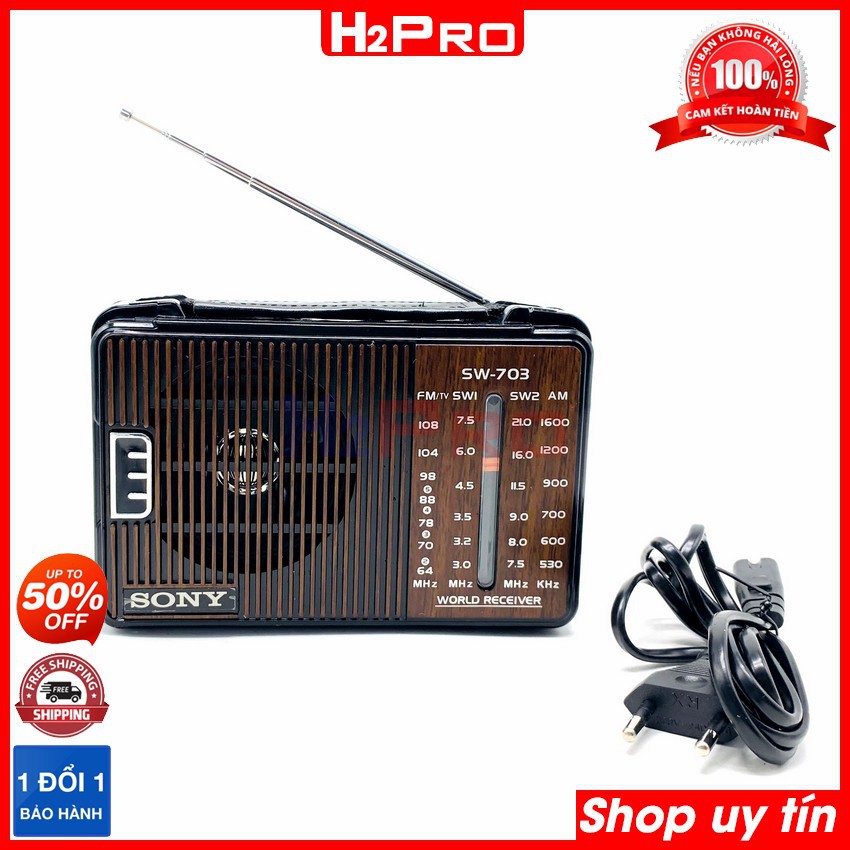 Đài radio Sony SW-703 H2Pro 5 bands FM-TV-AM-SW1-SW2 bắt sóng khỏe, máy đài radio sony fm-am dễ dùng-chạy 2 pin tặng quà