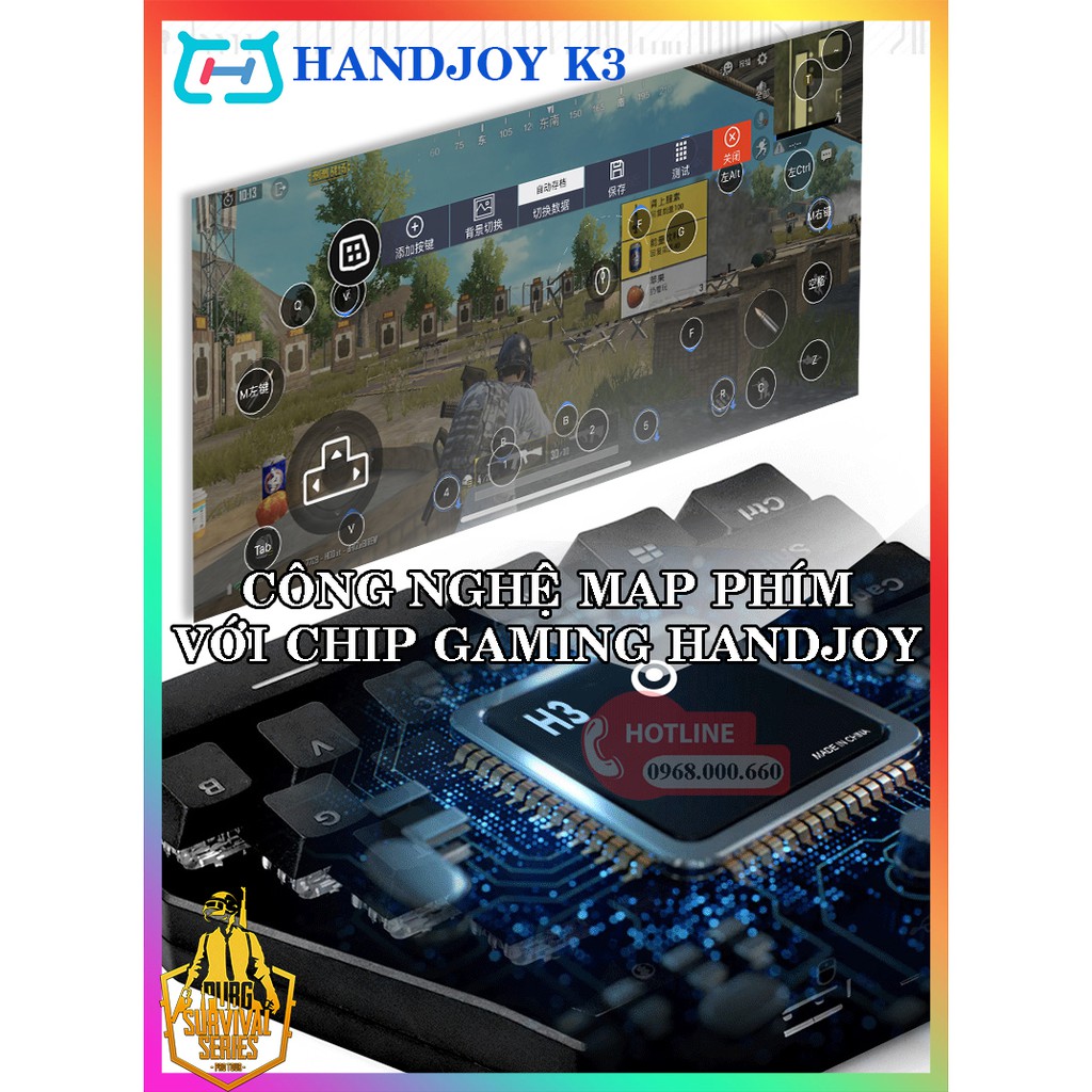 Handjoy K5 | Phiên bản độ ghìm tâm | Bàn phím cơ kiêm bộ chuyển đổi chơi PUBG và các game FPS