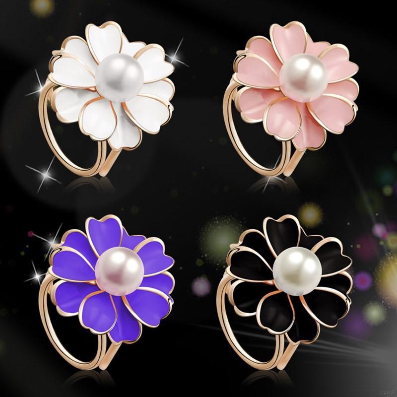 Kẹp khăn cổ hình hoa đính đá ngọc trai màu trắng thời trang cho nữ