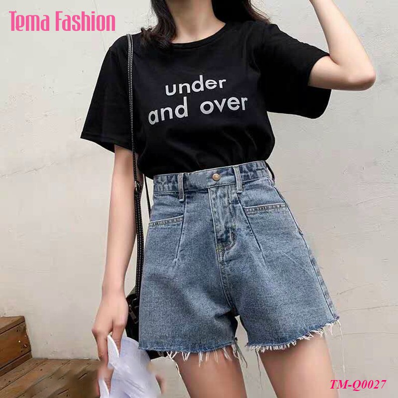 [Mã FAXANH245 giảm 10K đơn 50K] Quần short jean nữ TEMA - Quần đùi nữ jean dày dặn màu xanh gấu rách siêu đẹp