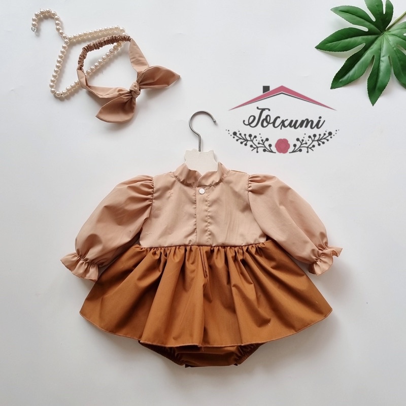 [TẶNG TURBAN] BODY VÁY KIỂU YẾM CỔ CAVAT NÂU TÂY CỰC CHẤT [SIÊU PHẨM]