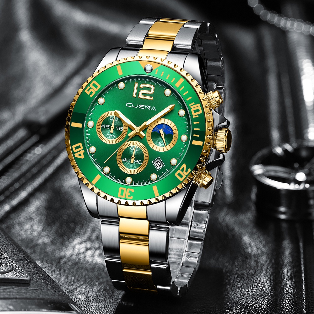 Đồng hồ thạch anh CRRJU 6804 X dây thép không gỉ đa năng chống nước phong cách thể thao thời trang cho nam