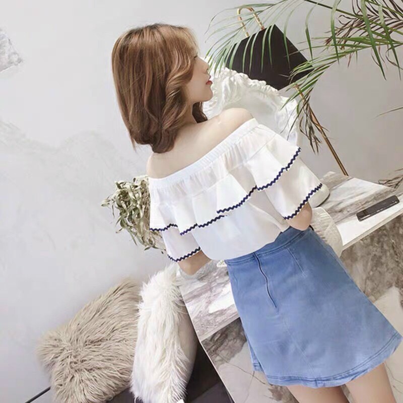 Áo bẹt vai phối viền tay viền bèo dễ thương TTSA0931