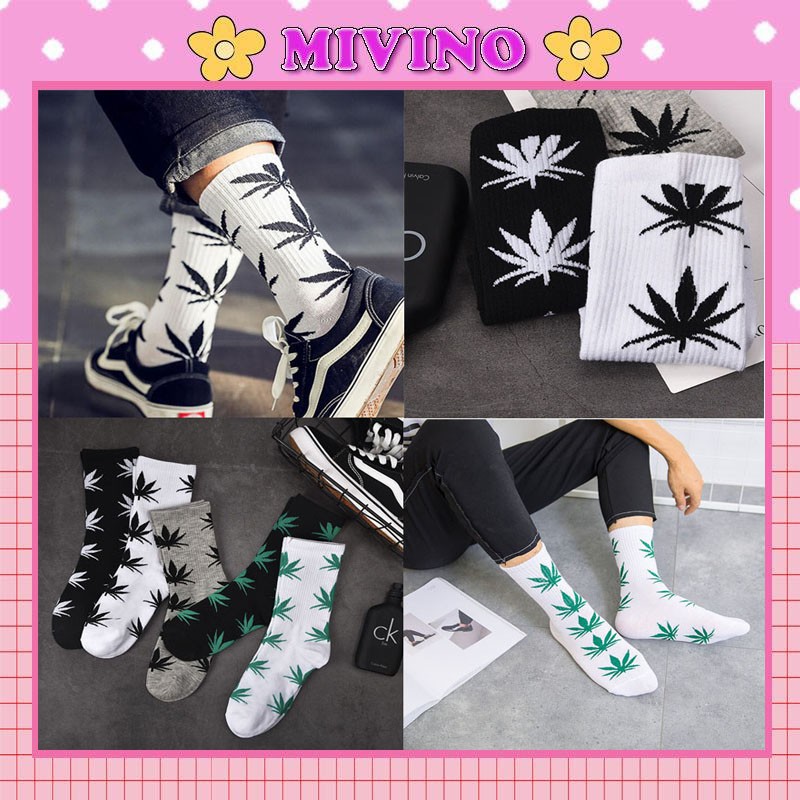 Set 5 đôi tất cổ cao Mivino tất họa tiết lá tre phong cách đường phố cực chất TN88
