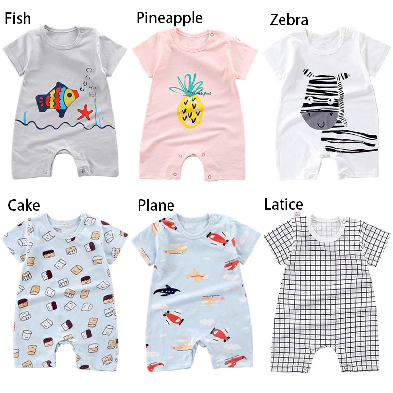 Áo Liền Quần Tay Ngắn LUCKYCANDY Chất Liệu Cotton In Họa Tiết Dễ Thương Cho Trẻ Sơ Sinh