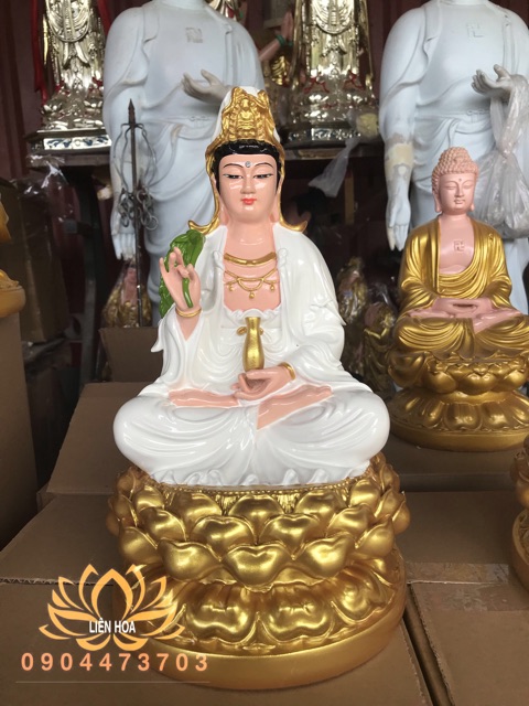 Tượng Phật Quan Âm  màu trắng cao 30cm đẹp hảo tướng