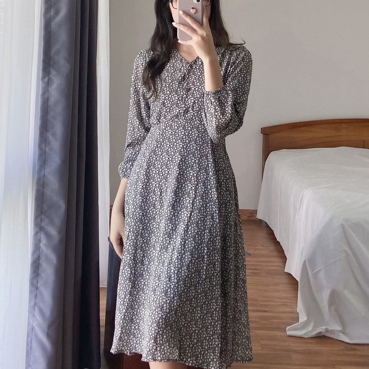 Váy Hoa Nhí Dáng Dài, Váy Ulzzang Phong Cách Nàng Thơ Vintage DMee