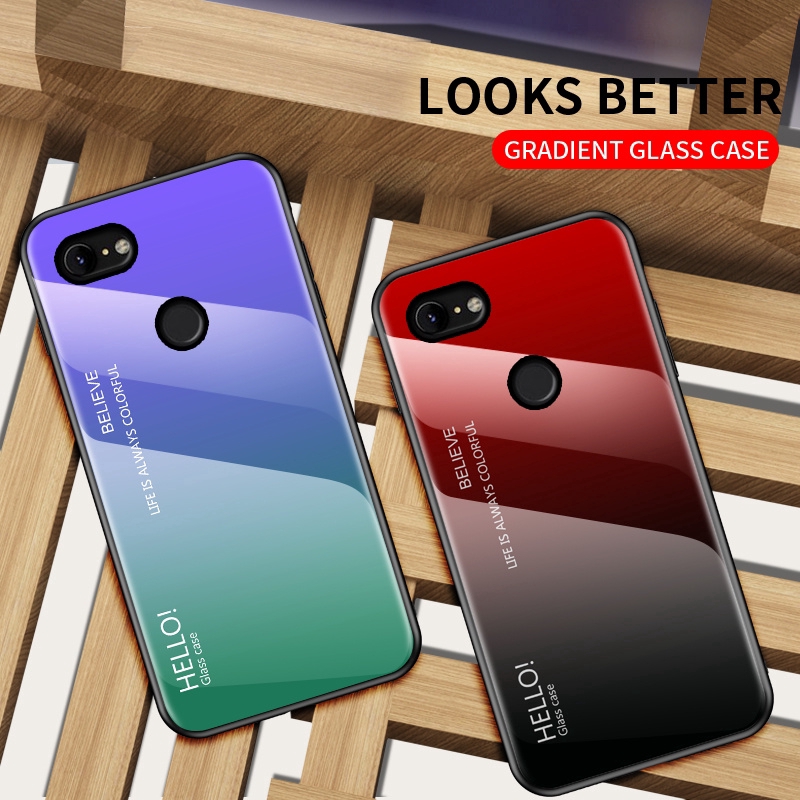 Ốp điện thoại kính cường lực màu sắc gradient cho Google Pixel 2 1 3 XL