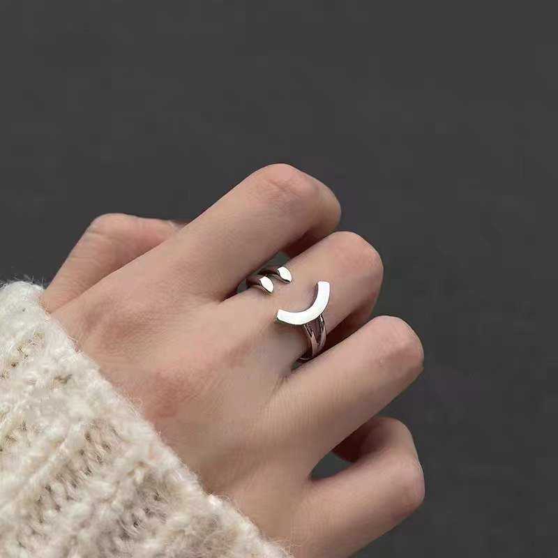 Nhẫn Hở Màu Bạc Họa Tiết Mặt Cười Có Thể Điều Chỉnh Thời Trang Hàn Quốc Cho Nữ