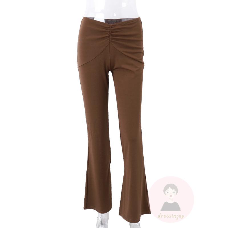 Quần Dài Ống Loe Lưng Thấp Màu Sắc Đơn Giản Cho Nữ