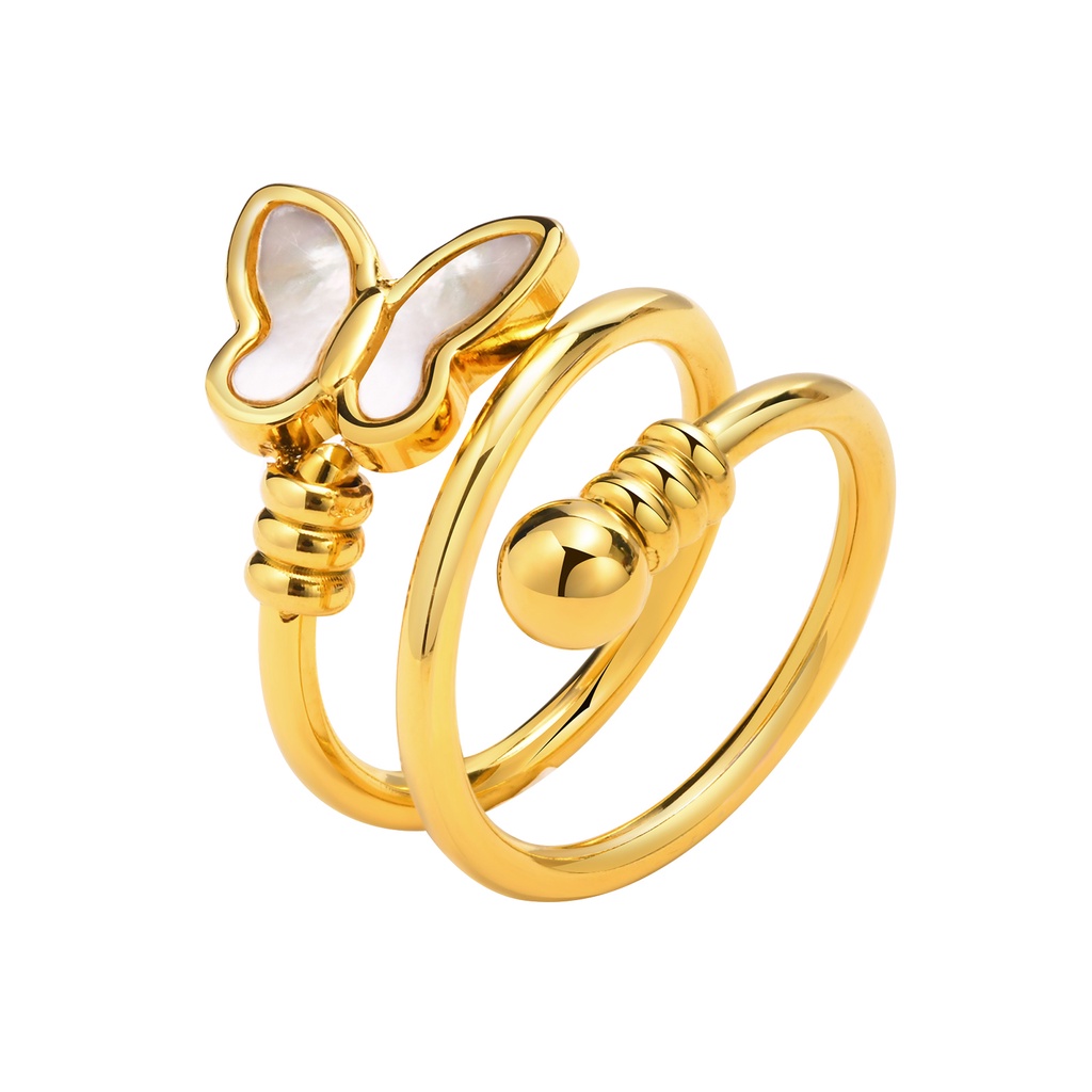 Vnox Nhẫn Hình Bướm Vỏ Sò Tông Vàng Sống Động Cho Nữ