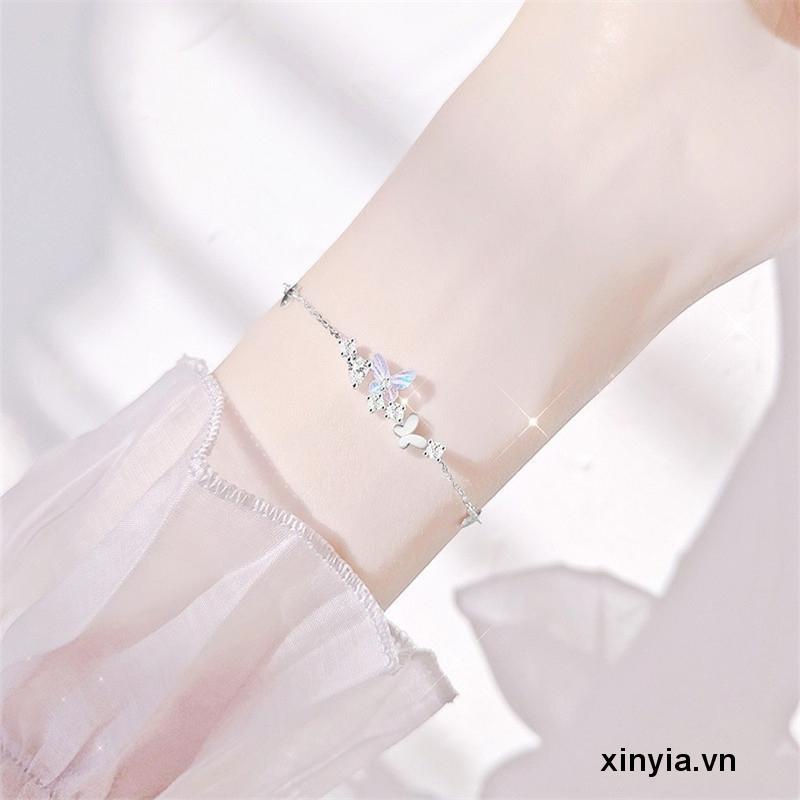 Vòng tay mặt hình bươm bướm/ mặt trăng đính đá lấp lánh phong cách Hàn Quốc dành cho nữ
